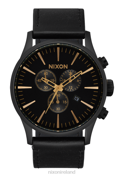 Watch IE Nixon Sentry Chrono Leather Matte Black/Gold/Black 688T107